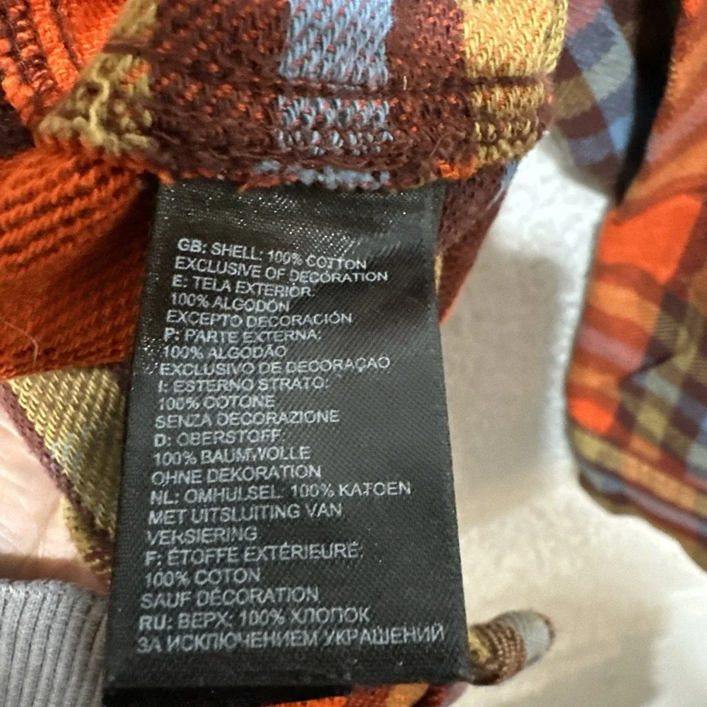The North Face Mens Large Flannel Button-Up‎ Plaid Shirt Orange/Blue Outdoor